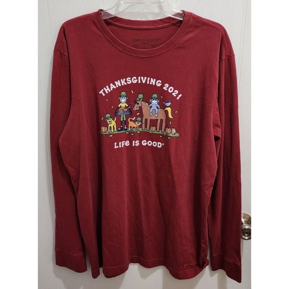 Life is Good Red Thanksgiving 2021 Crusher Long Sleeve T Shirt Size‎ Large